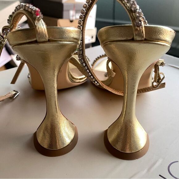 Tony Bianco Shy high heels shoes gold metallic rhinestone strappy Revolve Sz 8 - Picture 8 of 15
